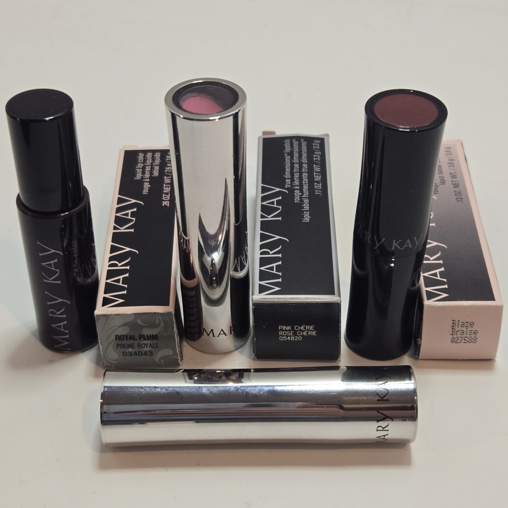 Lot Of 4 New In Box Mary Kay Lipstick Blaze, Pink Cherie, Royal Plum, Subtly You